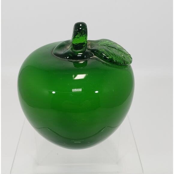 Apple Blown Glass Green Apple Decorative Art Glass Accent Seasonal Excellent - Picture 1 of 5